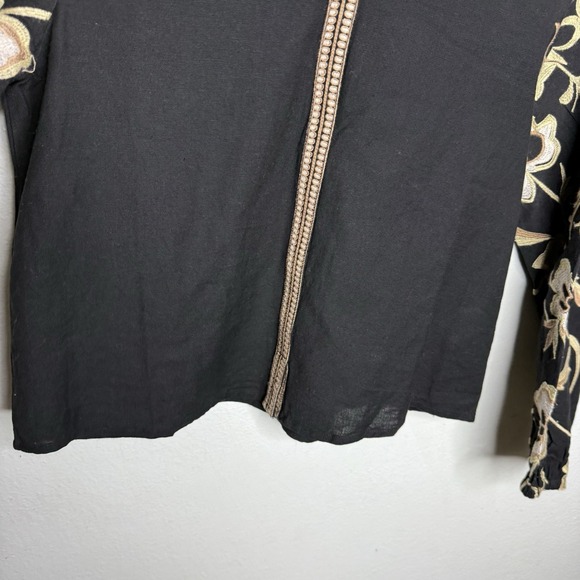 Calypso St Barth Embroidered Balloon Long Sleeve Black Top Women's Small Boho‎ - Picture 6 of 11